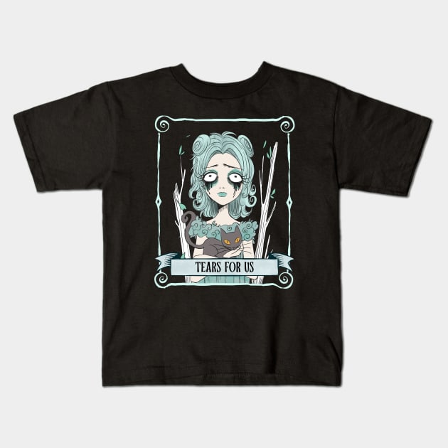 Sad Goth Girl Holding a Cat Kids T-Shirt by SunGraphicsLab